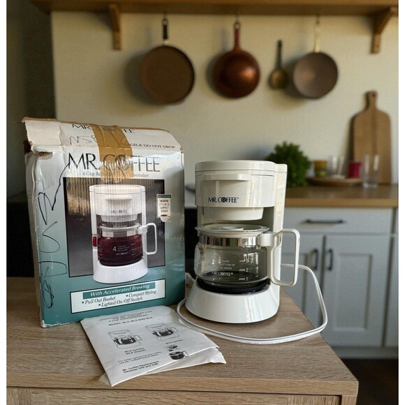 Mr. Coffee 4 Cup Automatic Drip Coffee Maker Model BL4 White Vintage 1993 - Picture 1 of 10